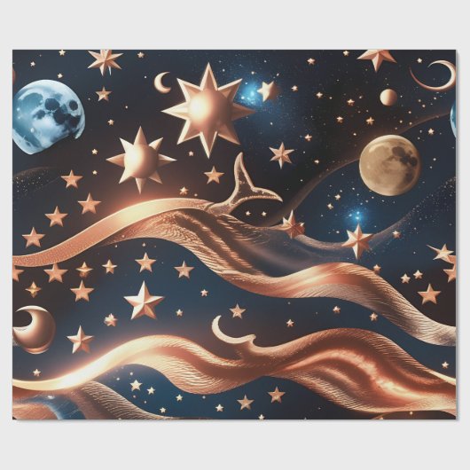 Wrapping Paper – Luxury Bronze Celestial Moon Prem ラッピングペーパー (フラット)
