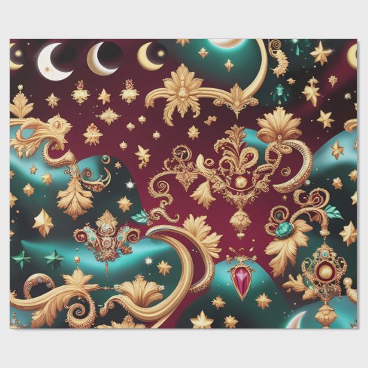Wrapping Paper – Luxury Crimson Red Celestial Moon ラッピングペーパー (フラット)