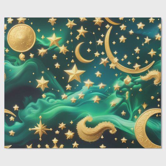 Wrapping Paper – Luxury Emerald Celestial Moon  ラッピングペーパー (フラット)