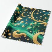 Wrapping Paper – Luxury Emerald Celestial Moon  ラッピングペーパー (アンロールド)