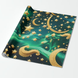 Wrapping Paper – Luxury Emerald Celestial Moon ラッピングペーパー
