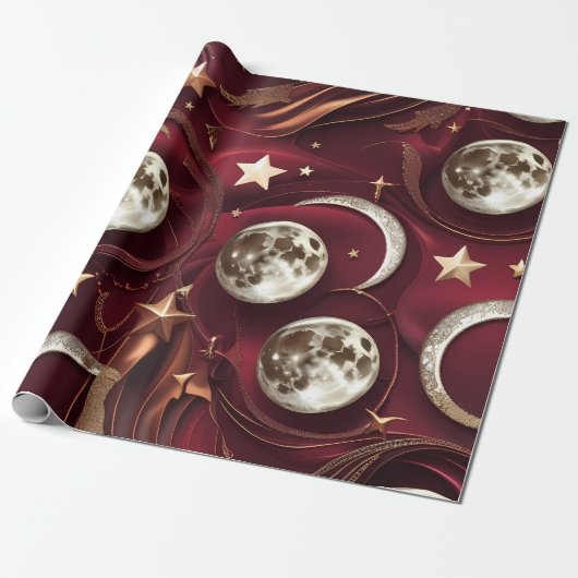 Wrapping Paper – Luxury Garnet Red Celestial Moon  ラッピングペーパー (アンロールド)