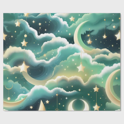 Wrapping Paper – Luxury Mint Green Celestial Moon ラッピングペーパー (フラット)