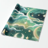 Wrapping Paper – Luxury Mint Green Celestial Moon ラッピングペーパー (アンロールド)
