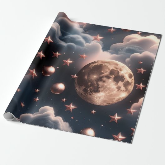 Wrapping Paper – Luxury Rose Gold Celestial Moon ラッピングペーパー (アンロールド)