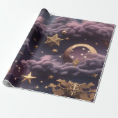 Wrapping Paper - Luxury Smoky Plum Celestial Moon ラッピングペーパー (アンロールド)
