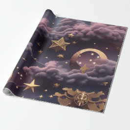 Wrapping Paper - Luxury Smoky Plum Celestial Moon ラッピングペーパー