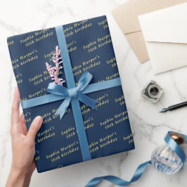 Wrapping Paper Name Age Navy & Gold 30th birthday ラッピングペーパー