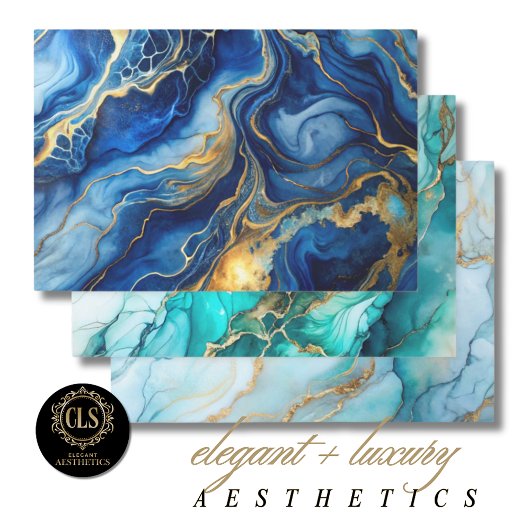 Wrapping Paper - Oceanic and Gold Marbled ラッピングペーパーシート
