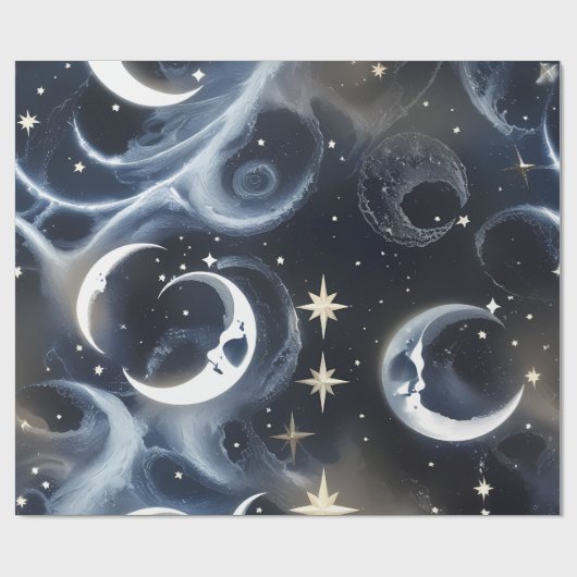 Wrapping Paper - Platinum Silver Celestial Moon ラッピングペーパー (フラット)