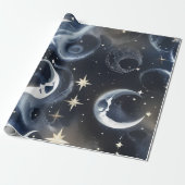 Wrapping Paper - Platinum Silver Celestial Moon ラッピングペーパー (アンロールド)