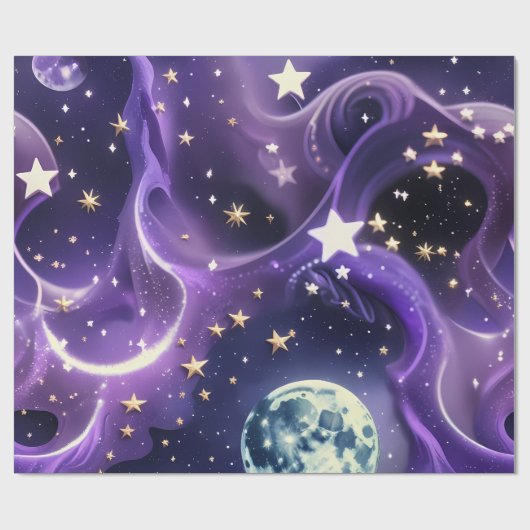 Wrapping Paper – Purple Celestial Moon Phases ラッピングペーパー (フラット)