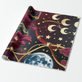 Wrapping Paper - Red Celestial Moon Design ラッピングペーパー (アンロールド)