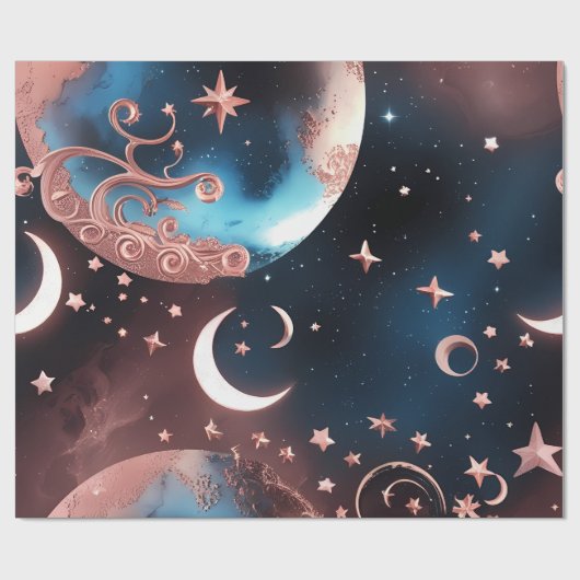 Wrapping Paper – Rose Gold Celestial Moon ラッピングペーパー (フラット)