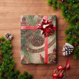 Wrapping Paper Rustic Pinecone Holiday Ribbon ラッピングペーパー