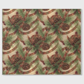 Wrapping Paper Rustic Pinecone Holiday Ribbon ラッピングペーパー (フラット)