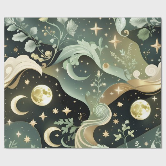 Wrapping Paper - Sage Green Celestial Moon ラッピングペーパー (フラット)