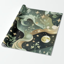 Wrapping Paper - Sage Green Celestial Moon ラッピングペーパー