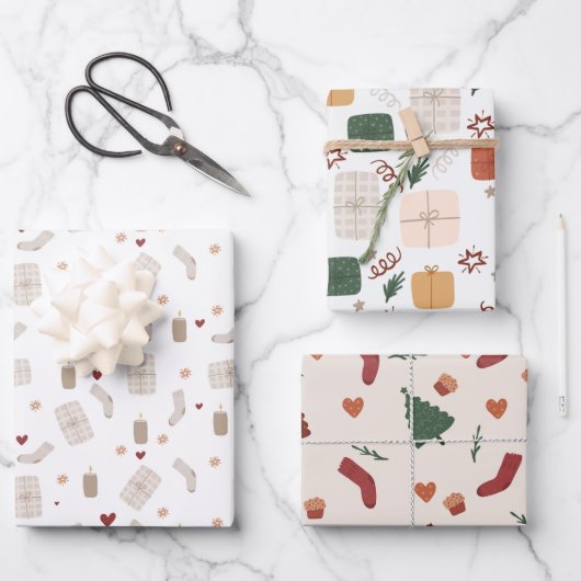 Wrapping Paper Sheets - Christmas Patterns ラッピングペーパーシート (正面)