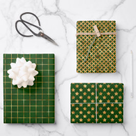 Wrapping Paper Sheets - Green And Gold Pattern ラッピングペーパーシート