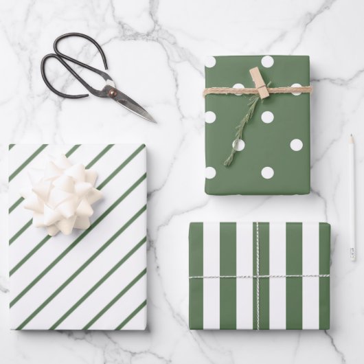 Wrapping Paper Sheets - Green & White Christmas ラッピングペーパーシート (正面)