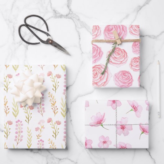Wrapping Paper Sheets - Pink Flower Patterns ラッピングペーパーシート (正面)