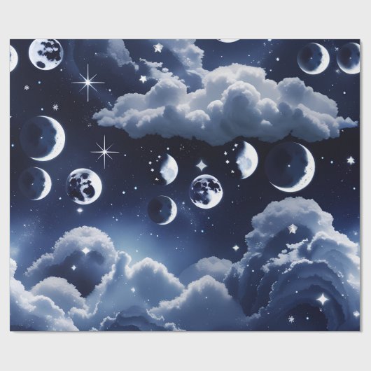 Wrapping Paper - Silver Celestial Moon Design ラッピングペーパー (フラット)