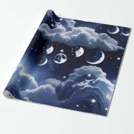 Wrapping Paper - Silver Celestial Moon Design ラッピングペーパー