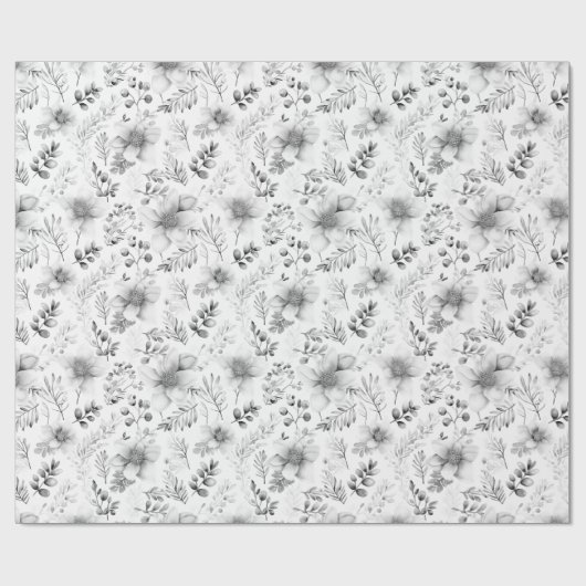 Wrapping Paper - Silver Winter Floral Pattern ラッピングペーパー (フラット)