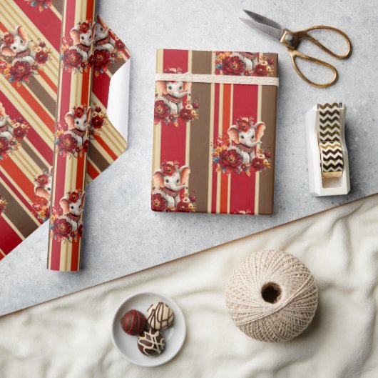 Wrapping Paper Stripe Elephant Terracotta  ラッピングペーパー (クラフト)