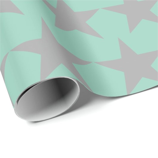 Wrapping Paper - Teal Background Grey Star ラッピングペーパー (ロールコーナー)