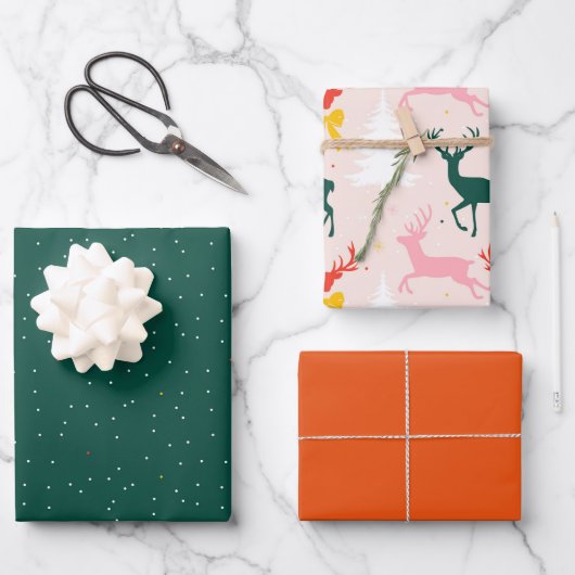 wrapping paper with Christmas reindeer ラッピングペーパーシート (正面)
