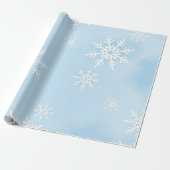 Wrapping Paper with White Snowflakes on Blue Backg ラッピングペーパー (アンロールド)