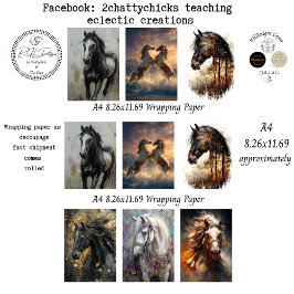 Wrapping Papers Decoupage 9 A4 Horses ラッピングペーパーシート