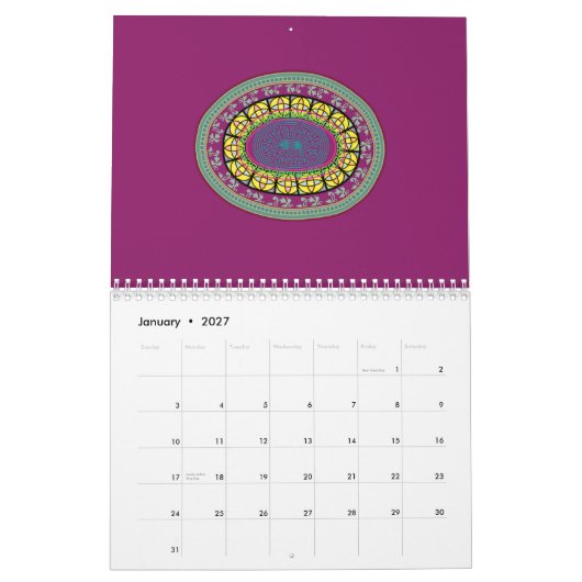 Wreath Circles calendar カレンダー (1月 2027)