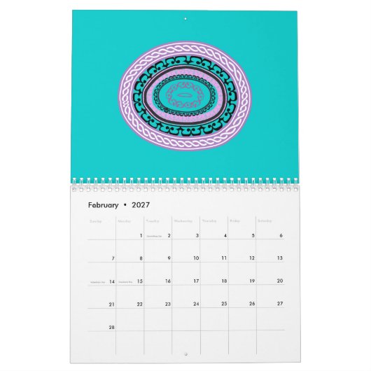Wreath Circles calendar カレンダー (2月 2027)