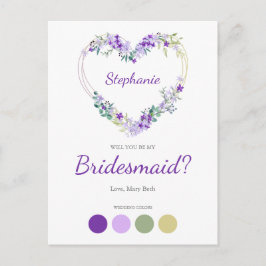 Wreath Heart in Purple Shades Bridesmaids Proposal インビテーションポストカード