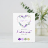 Wreath Heart in Purple Shades Bridesmaids Proposal インビテーションポストカード (スタンド正面)