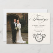 Wreath Monogram Elegant Calligraphy Wedding サンキューカード (正面)