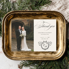 Wreath Monogram Elegant Calligraphy Wedding サンキューカード