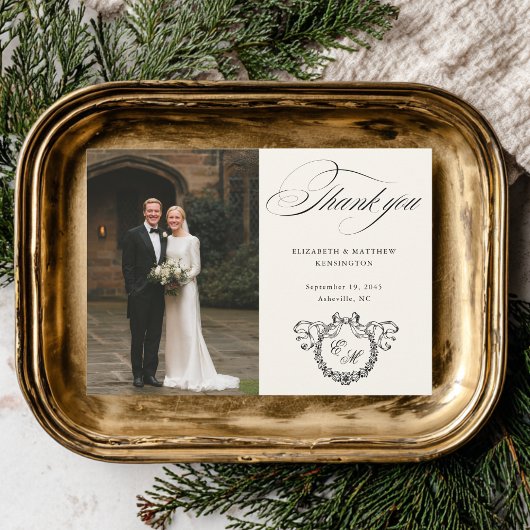 Wreath Monogram Elegant Calligraphy Wedding サンキューカード