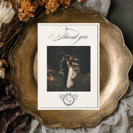 Wreath Monogram Elegant Calligraphy Wedding サンキューカード