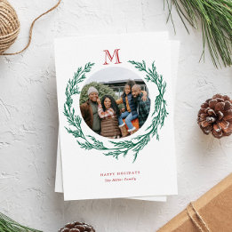 Wreath Monogram Photo Holiday Card シーズンカード