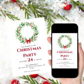 Wreath Ribbon Holiday Christmas Dinner 招待状