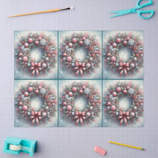 Wreath Sage Green & Pink Decoupage 薄葉紙 (クラフト)