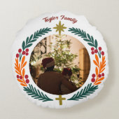 Wreath Star and Cross Christian Custom Photo ラウンドクッション (裏面)