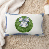 Wreath with Blue Toile Bow ランバークッション (ブランケット)