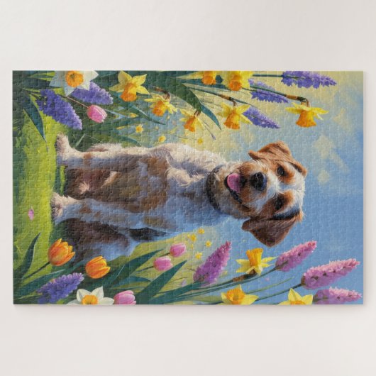 Wrefold Pointing Griffon春の花絵を描ズ ジグソーパズル (横)