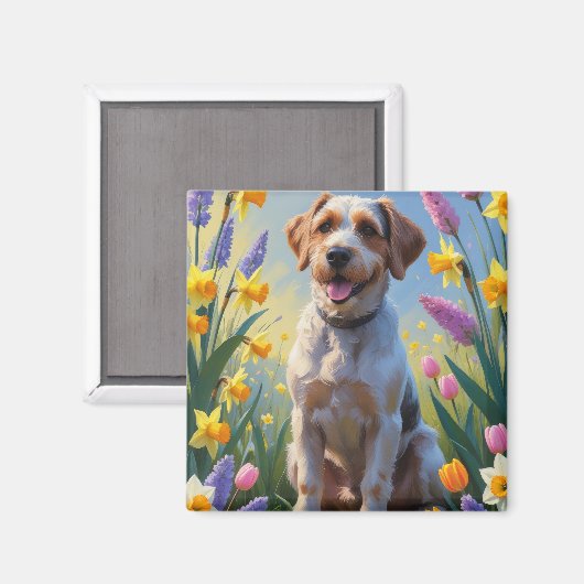 Wrefold Pointing Griffon春の花絵を描ズ マグネット (正面/裏面)