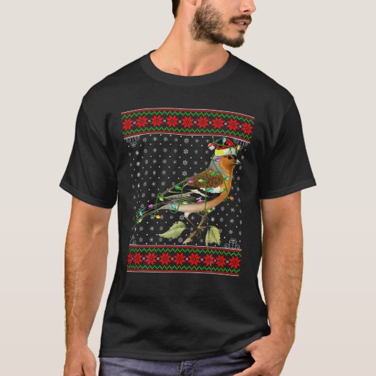 Wren鳥クリスマスライト醜いセーターSanta Wren Tシャツ (正面)